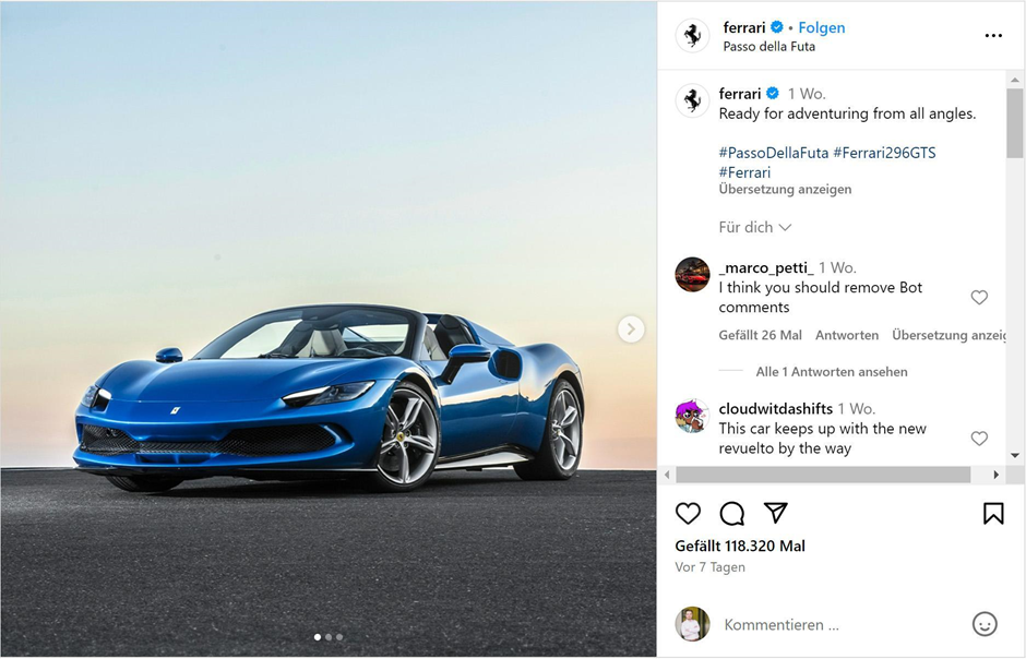 ferrari, Instagram